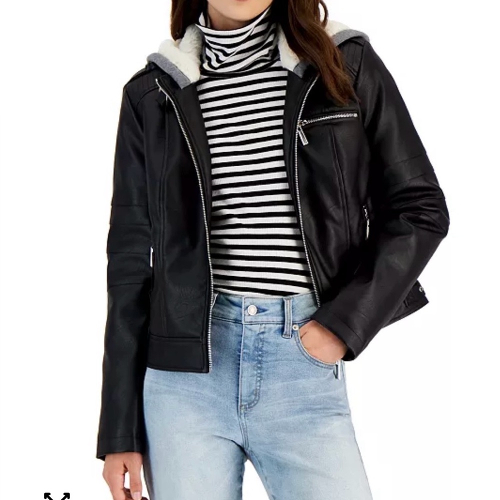 Jou Jou Faux leather faux fur lined moto jacket Junior size large /Women small